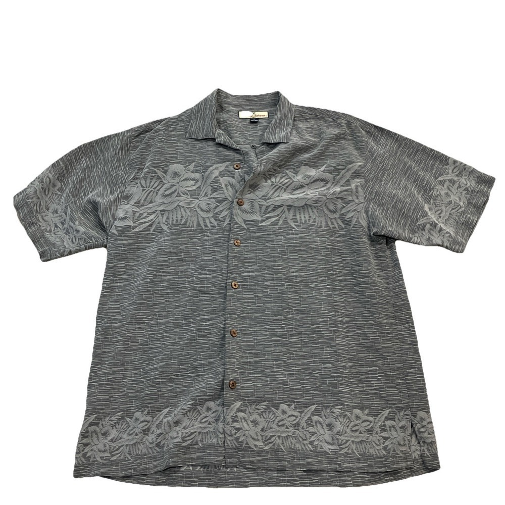 Tommy Bahama Silk Hawaiian Shirt M Gray Floral